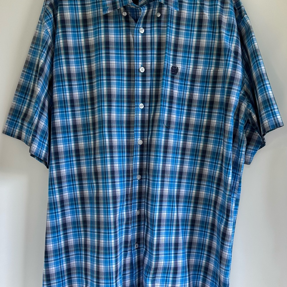 Cinch Men's Blue‎ and White Plaid Button Down Shirt